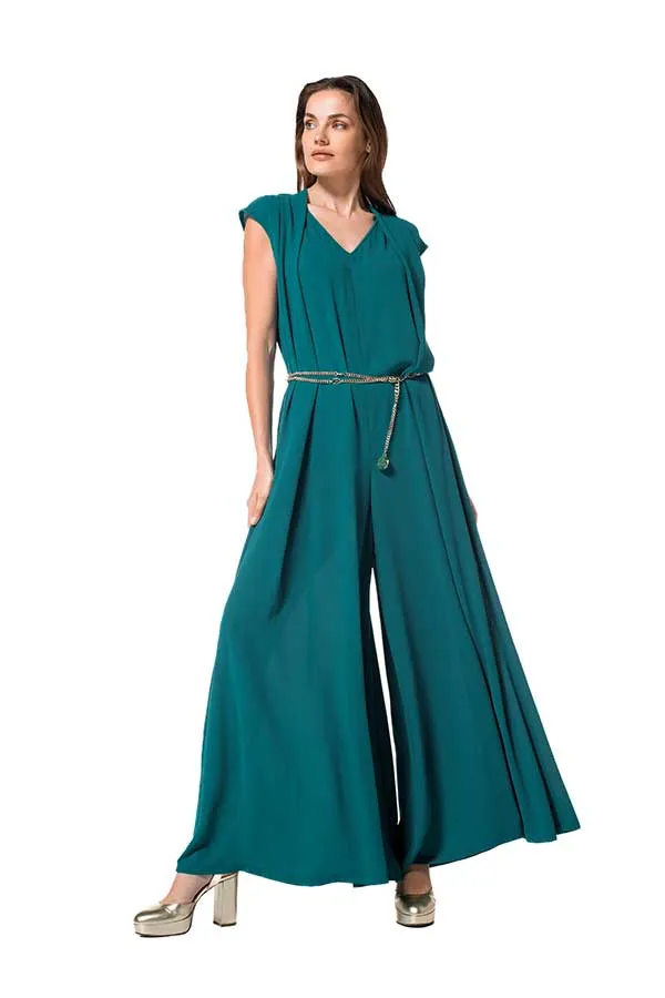 Caroline Biss EMERALD WIDE LEG CREPE JUMPSUIT