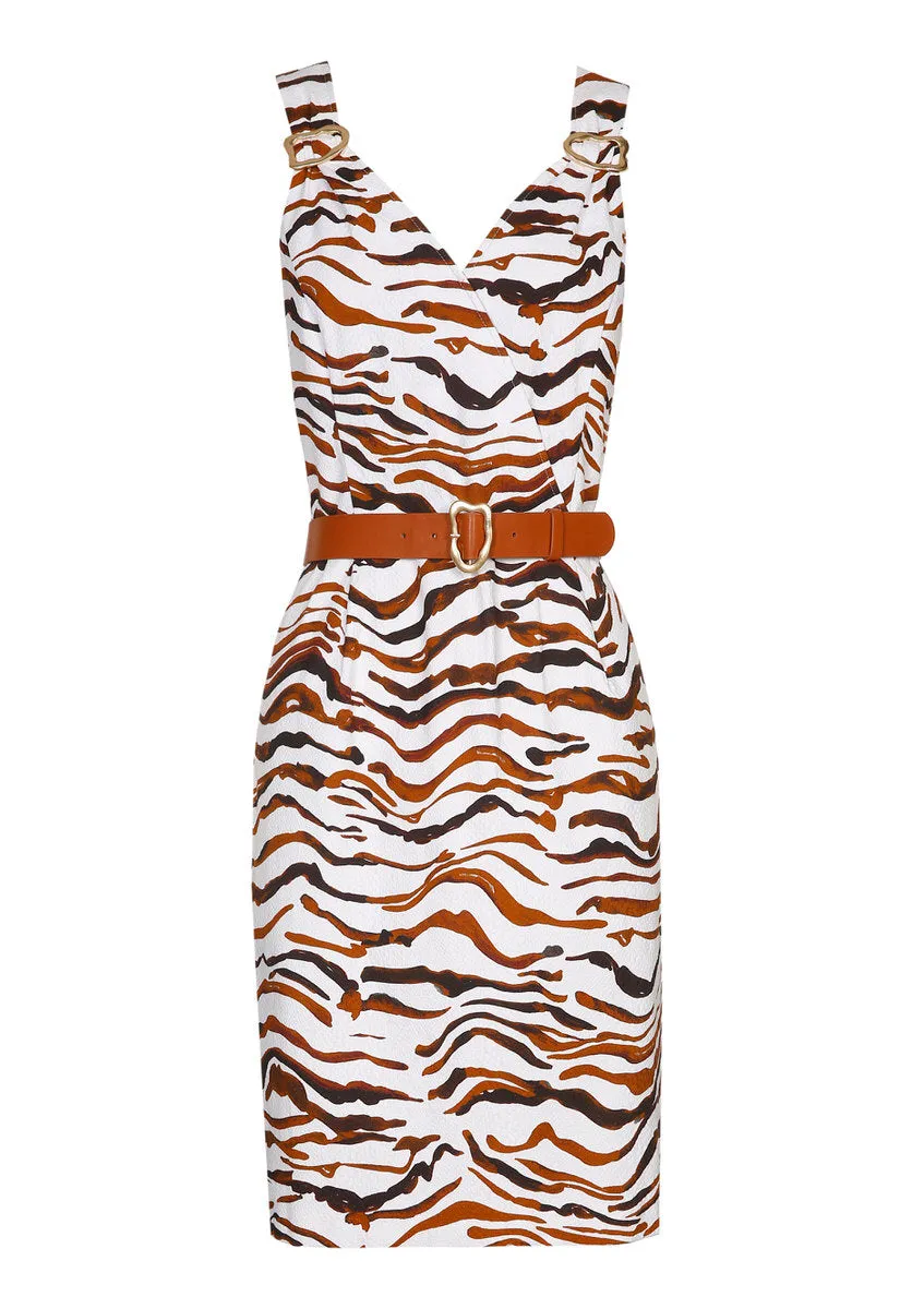 Caroline Biss FITTED PRINTED SLEEVELESS DRESS