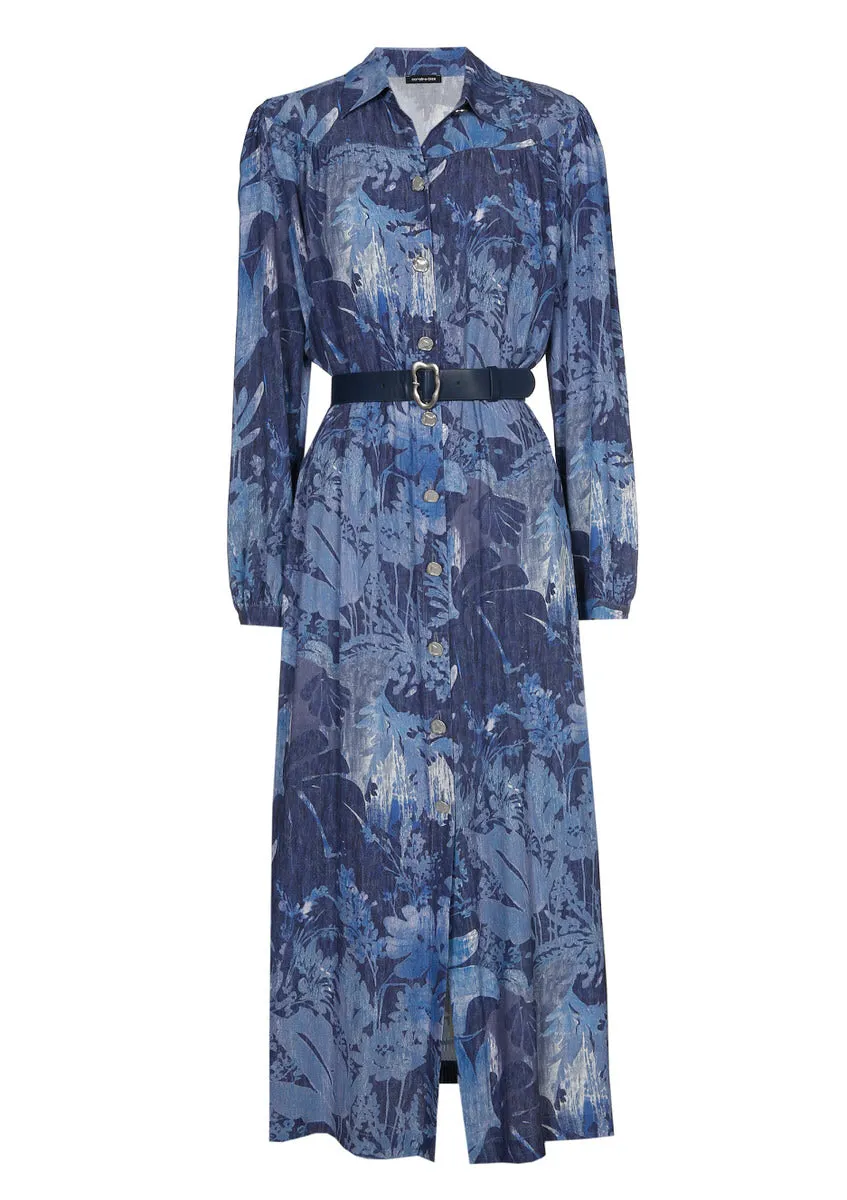 Caroline Biss FLOWING FLORAL PRINT VISCOSE SHIRT-DRESS