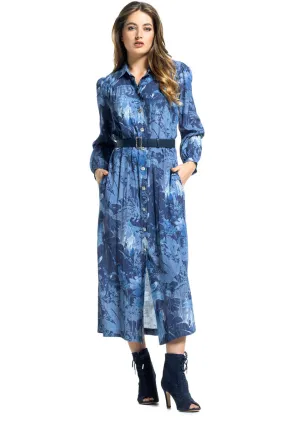 Caroline Biss FLOWING FLORAL PRINT VISCOSE SHIRT-DRESS