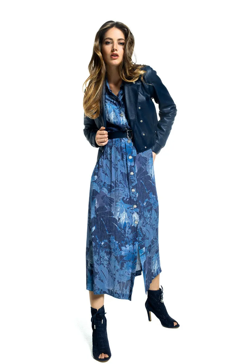 Caroline Biss FLOWING FLORAL PRINT VISCOSE SHIRT-DRESS