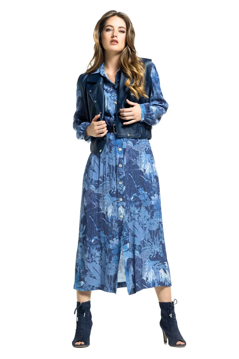 Caroline Biss FLOWING FLORAL PRINT VISCOSE SHIRT-DRESS