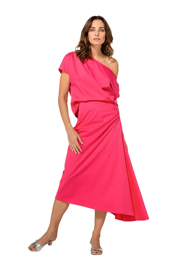 Caroline Biss FUCHSIA COTTON ASYMMETRICAL SKIRT