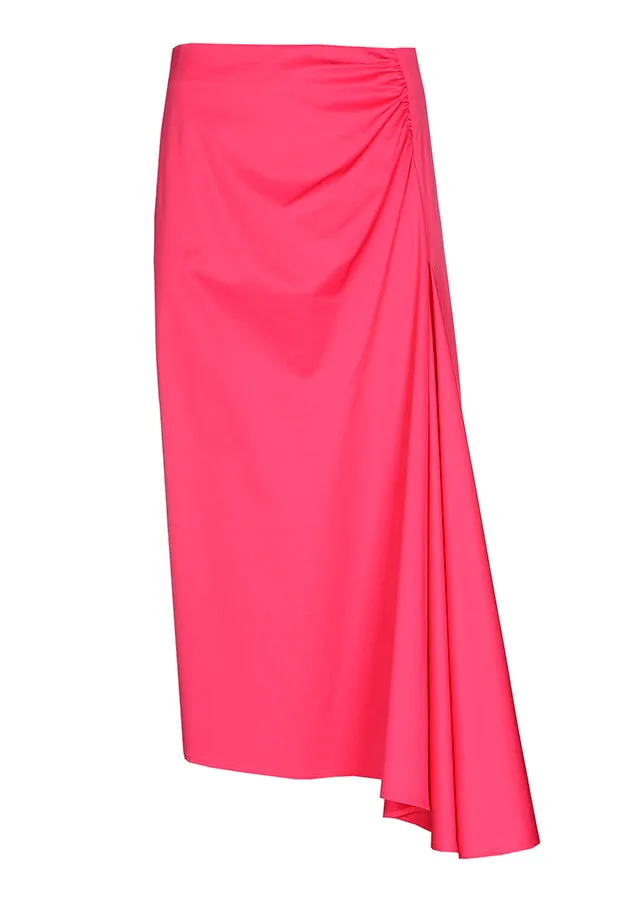 Caroline Biss FUCHSIA COTTON ASYMMETRICAL SKIRT