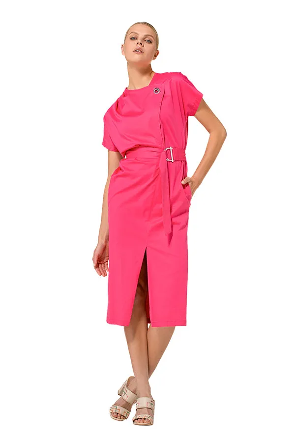 Caroline Biss FUCHSIA STRAIGHT STRETCH COTTON DRESS