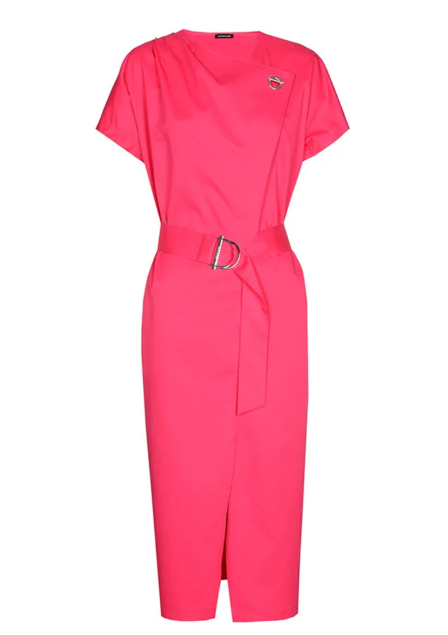 Caroline Biss FUCHSIA STRAIGHT STRETCH COTTON DRESS