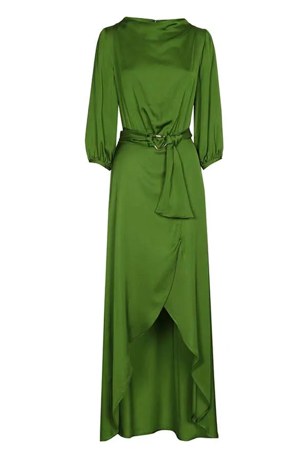 Caroline Biss GREEN BACK EFFECT FESTIVE LONG DRESS