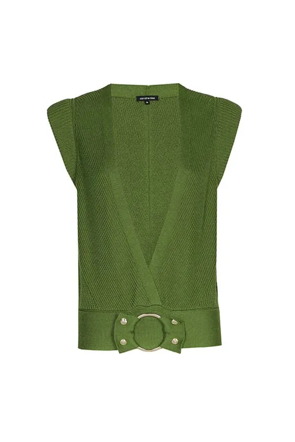 Caroline Biss GREEN WAIST DETAIL KNIT TANK TOP