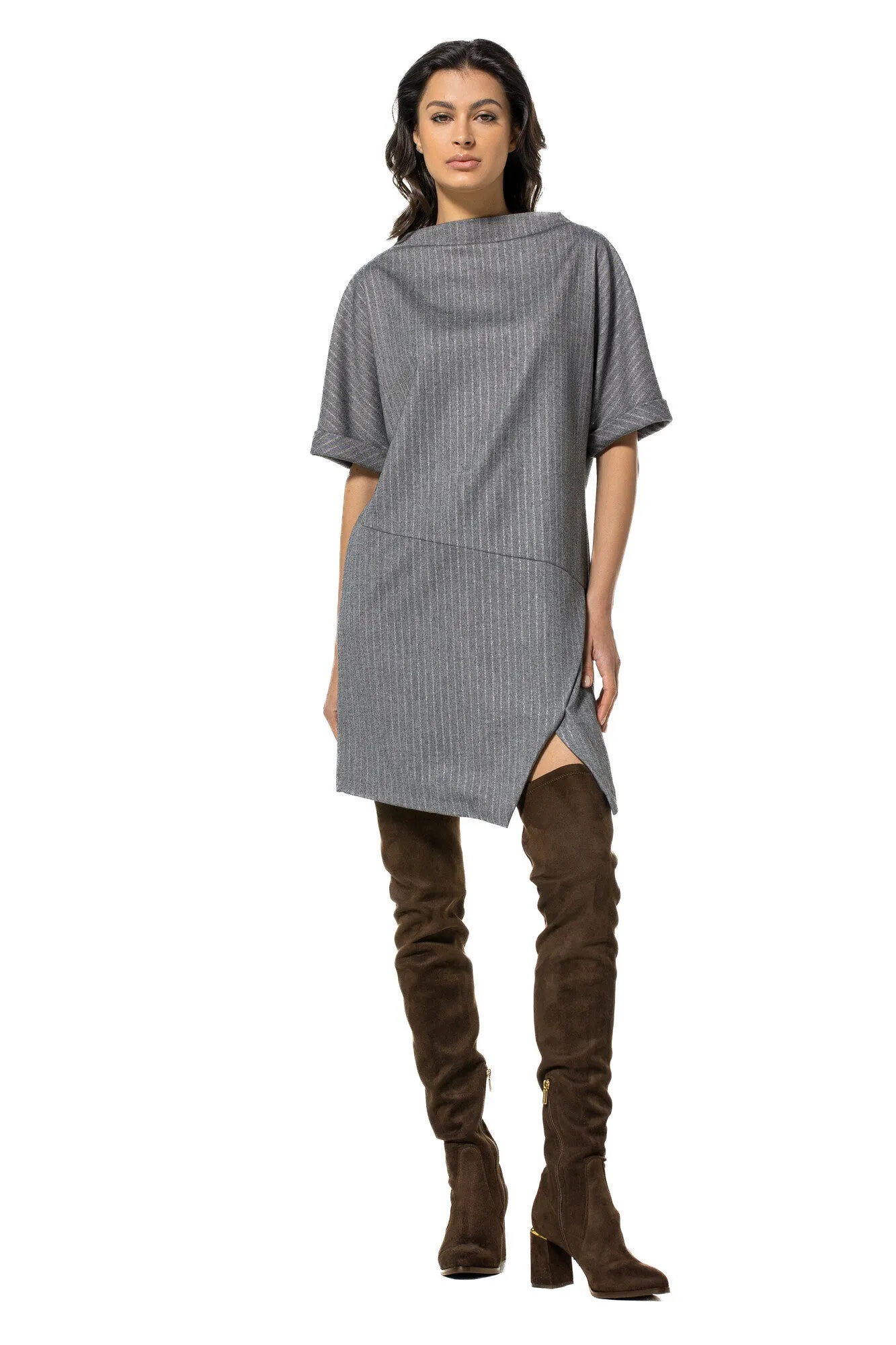 Caroline Biss GREY STRAIGHT-FITTING ASYMMETRIC SHORT DRESS