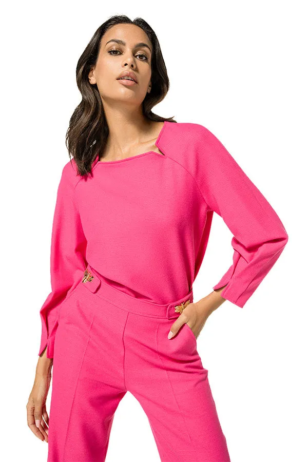 Caroline Biss HOT PINK PLEATED SLIT CUFF TOP