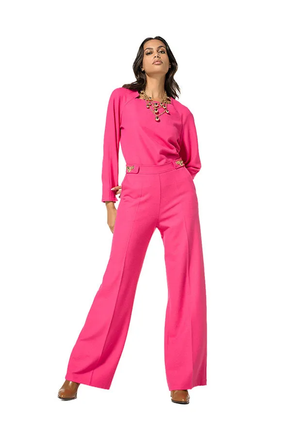 Caroline Biss HOT PINK PLEATED SLIT CUFF TOP