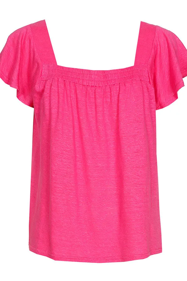 Caroline Biss HOT PINK SMOCK LINEN TOP