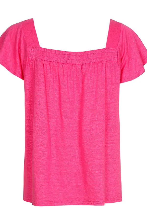 Caroline Biss HOT PINK SMOCK LINEN TOP