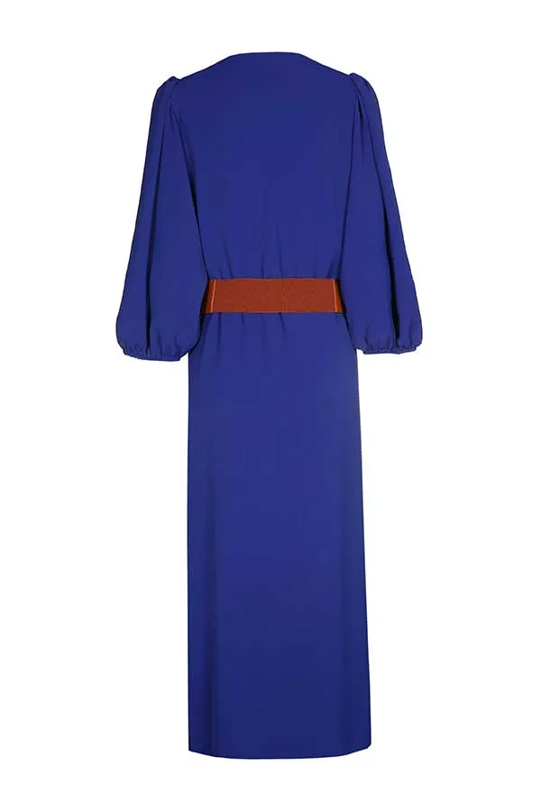 Caroline Biss INDIGO V-NECK SOFT MIDI DRESS