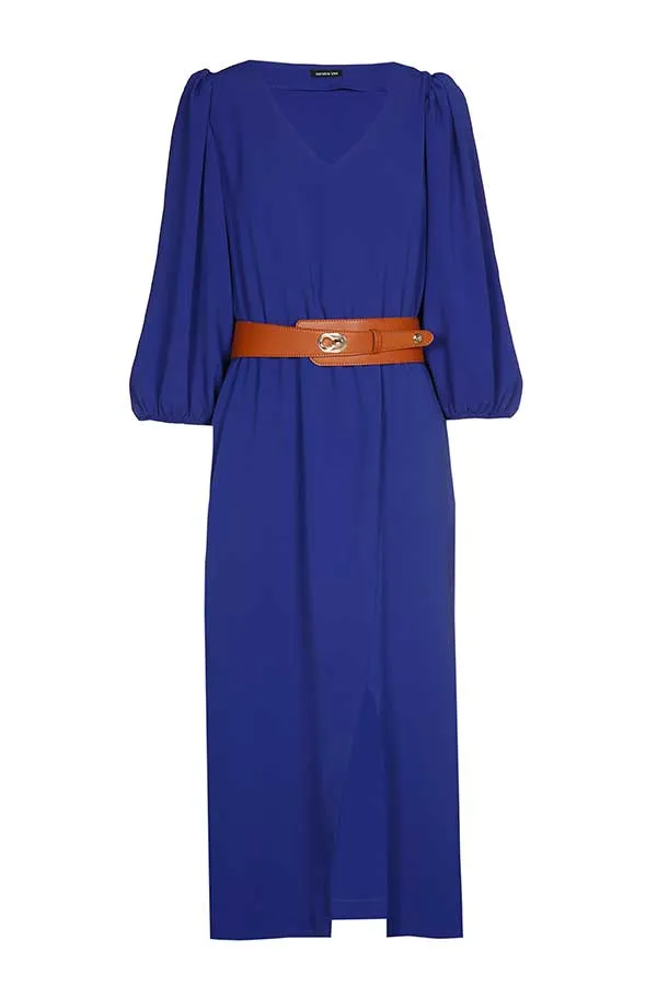 Caroline Biss INDIGO V-NECK SOFT MIDI DRESS