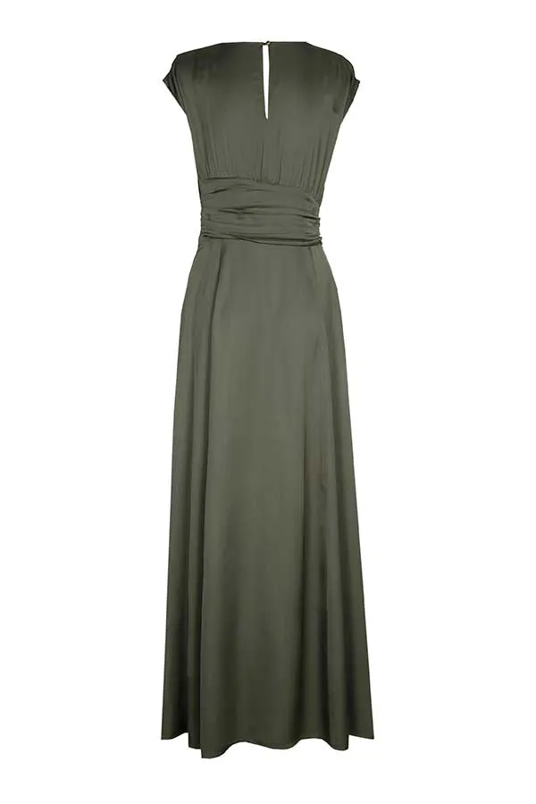 Caroline Biss KHAKI SHINY VISCOSE MAXI DRESS