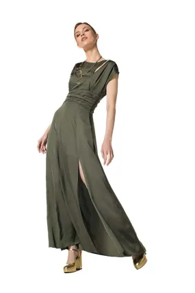 Caroline Biss KHAKI SHINY VISCOSE MAXI DRESS