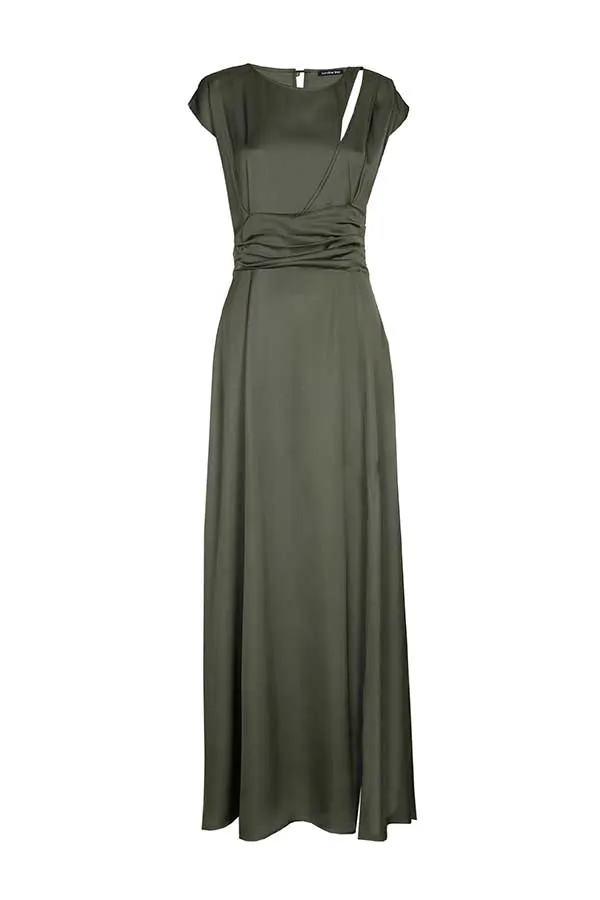 Caroline Biss KHAKI SHINY VISCOSE MAXI DRESS