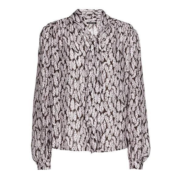 Caroline Biss LEAF PRINTED LOOSE FLOUNCED BOW BLOUSE