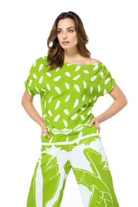 Caroline Biss LIME GREEN PRINT LOOSE OFF-SHOULDER TOP