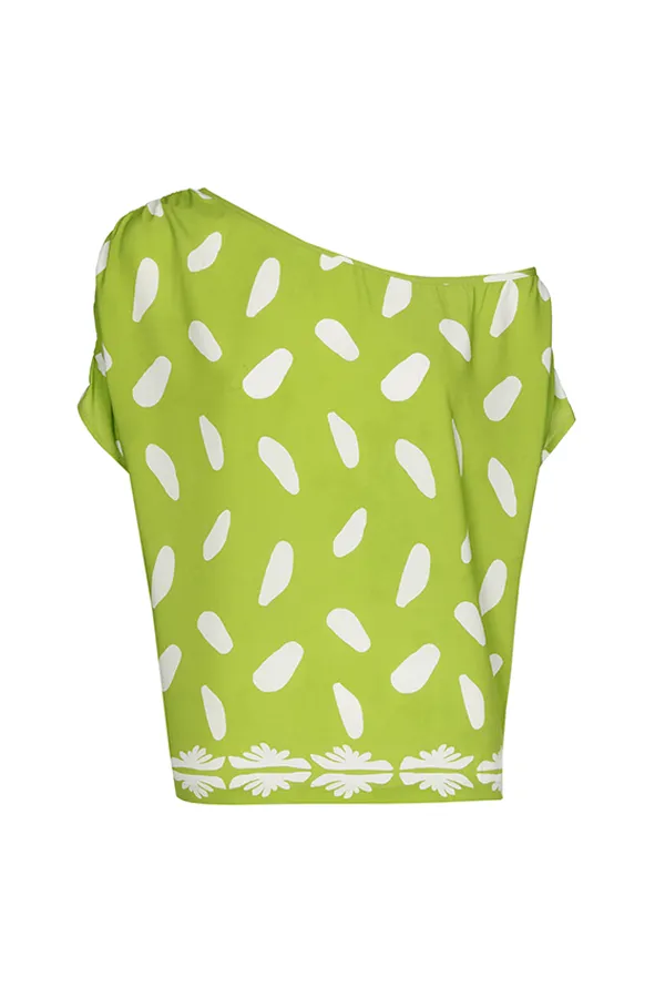 Caroline Biss LIME GREEN PRINT LOOSE OFF-SHOULDER TOP