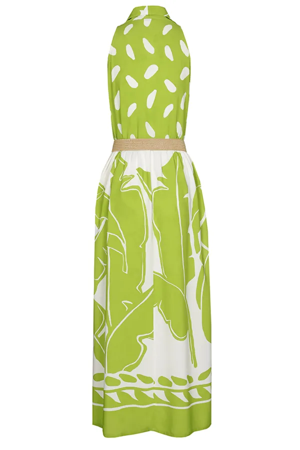 Caroline Biss LIME GREEN PRINT LOOSE SHINY DRESS