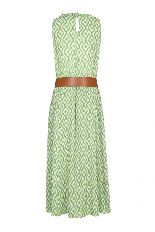 Caroline Biss LIME GREEN PRINTED FLOWING DRESS