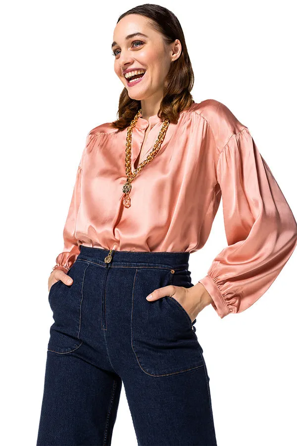 Caroline Biss LOOSE FITTING PLEATED SHINY BLOUSE