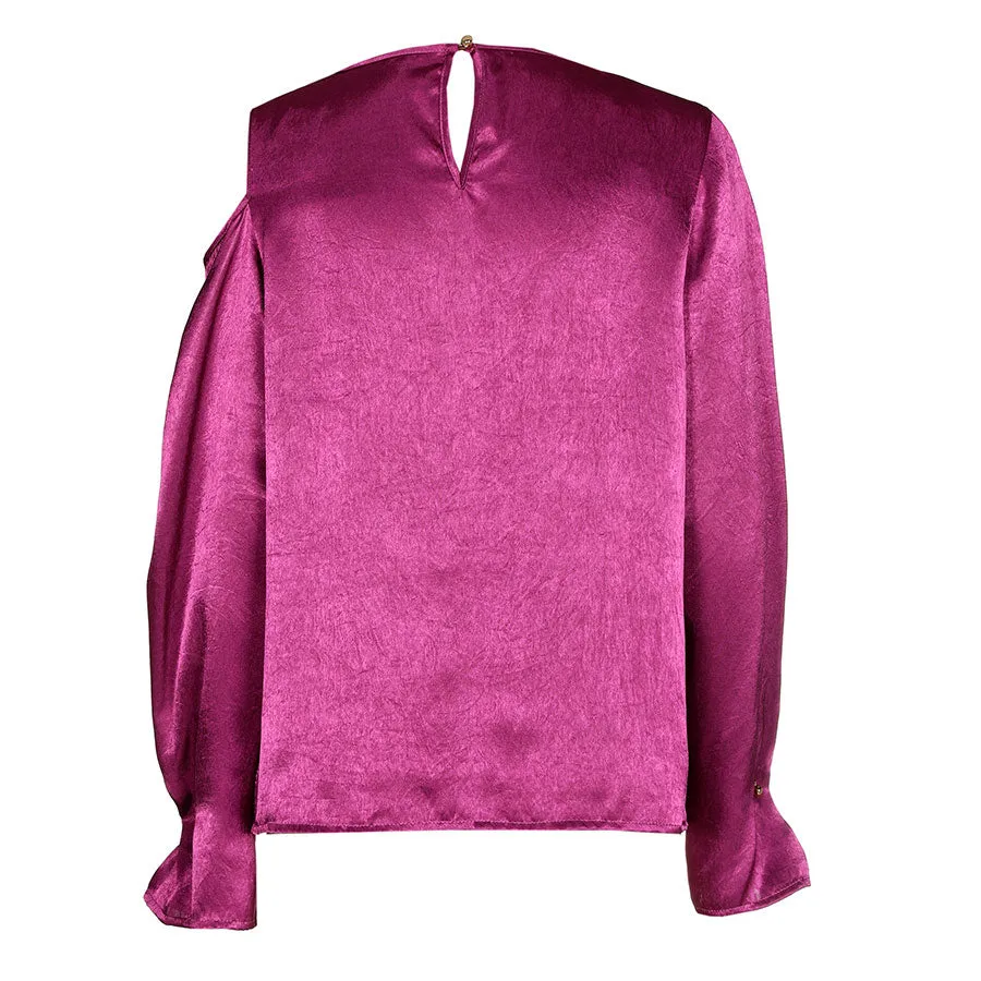 Caroline Biss MAGENTA PLEATED CUFFS SHINY TOP