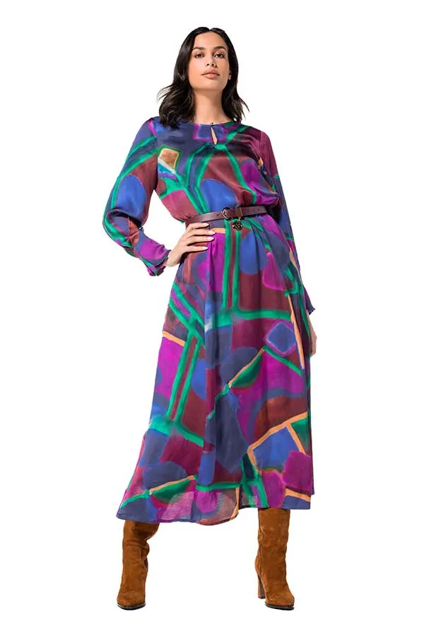 Caroline Biss MULTICOLOR SHINY VISCOSE MIDI DRESS