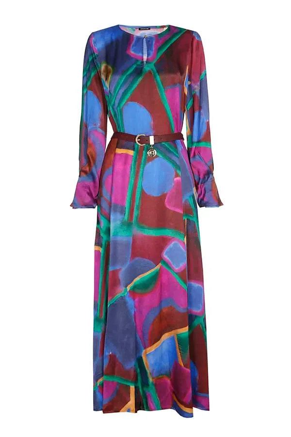 Caroline Biss MULTICOLOR SHINY VISCOSE MIDI DRESS