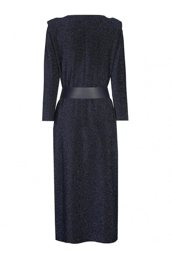 Caroline Biss NIGHT BLUE JERSEY LUREX FITTED DRESS