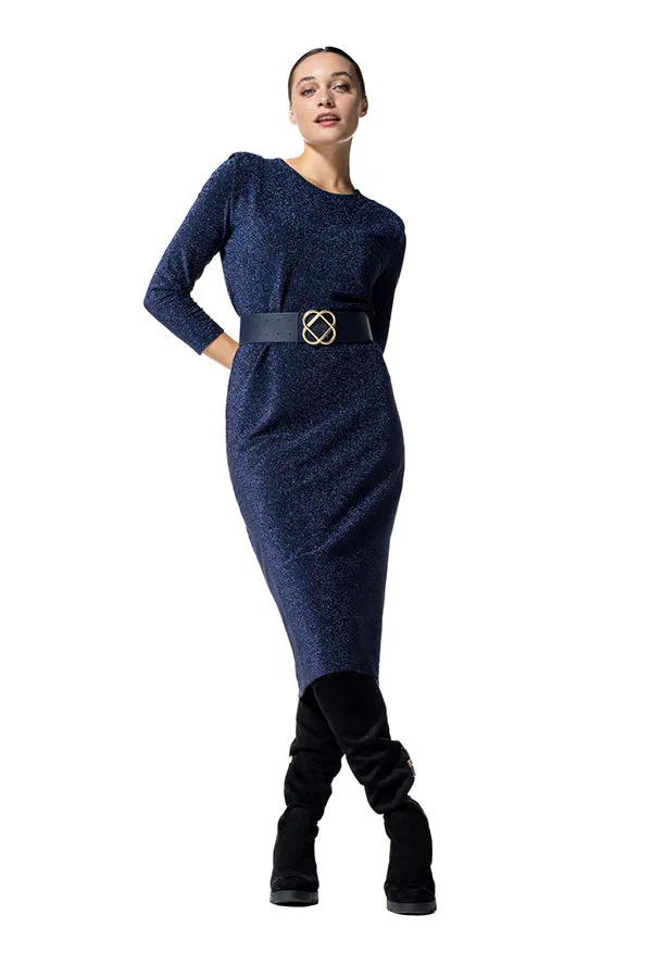 Caroline Biss NIGHT BLUE JERSEY LUREX FITTED DRESS