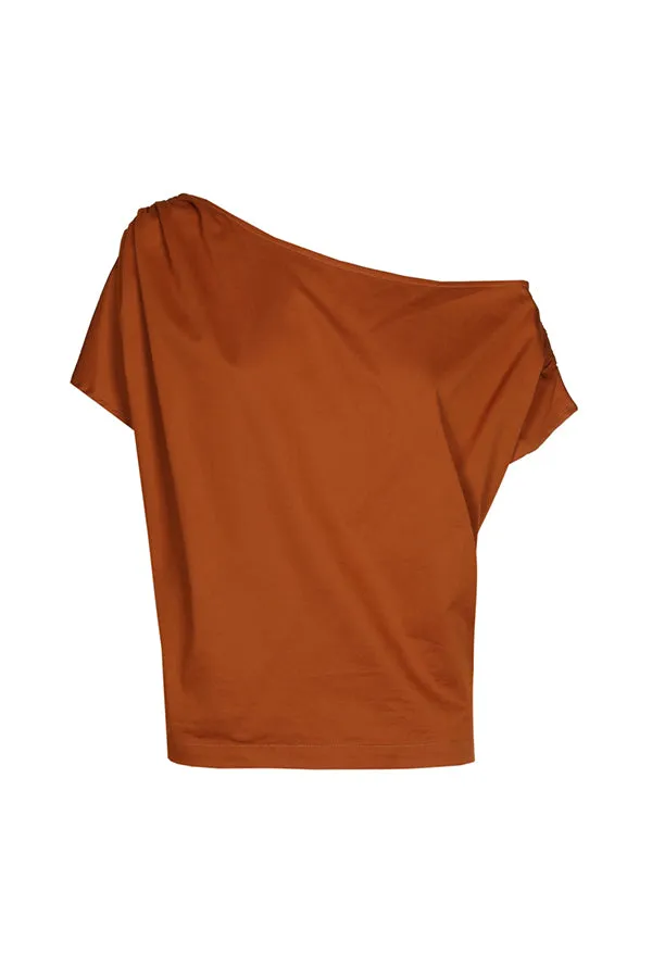 Caroline Biss OCHER COTTON ASYMMETRICAL TOP