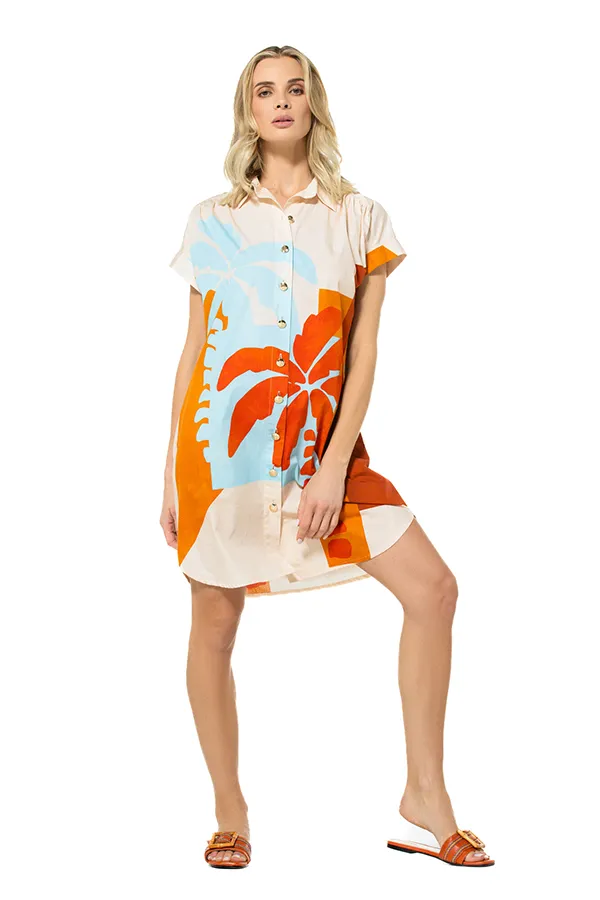 Caroline Biss ORANGE PRINT STRAIGHT SHIRT DRESS