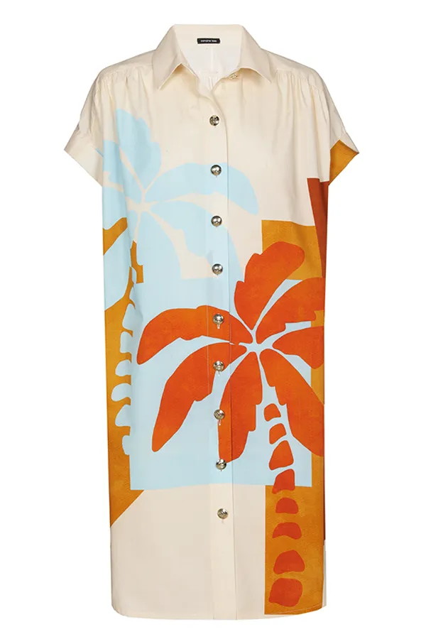 Caroline Biss ORANGE PRINT STRAIGHT SHIRT DRESS