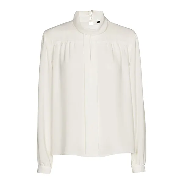 Caroline Biss PLEATED WHITE STRAIGHT-FITTING BLOUSE