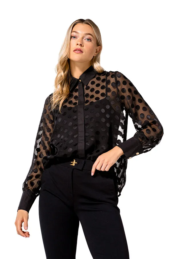 Caroline Biss POLKA DOT SEMI SHEER STRAIGHT BLOUSE