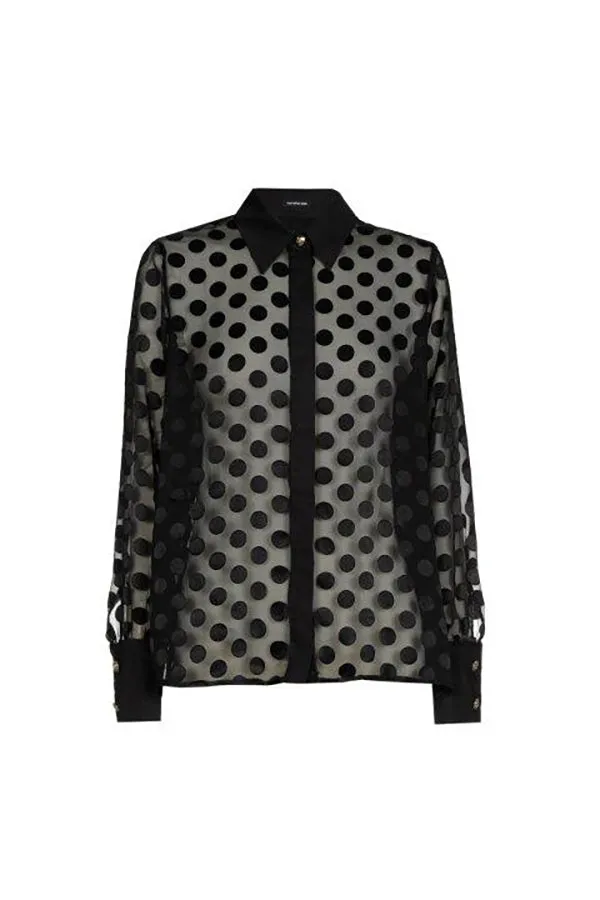 Caroline Biss POLKA DOT SEMI SHEER STRAIGHT BLOUSE