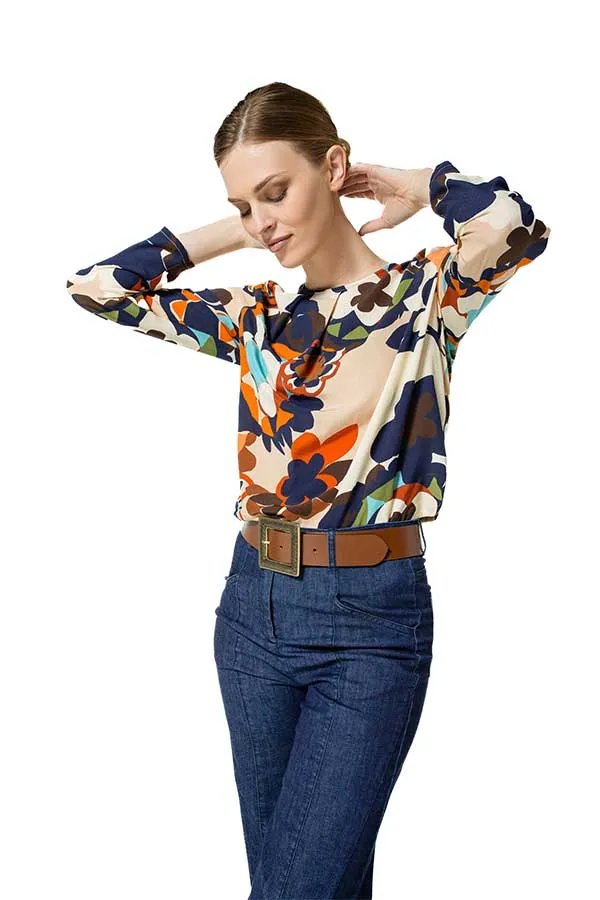 Caroline Biss PRINTED LOOSE CREPE TOP