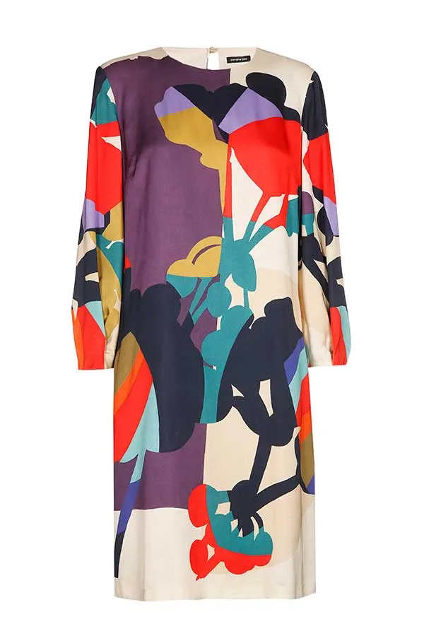 Caroline Biss PURPLE PRINT STRAIGHT VISCOSE DRESS