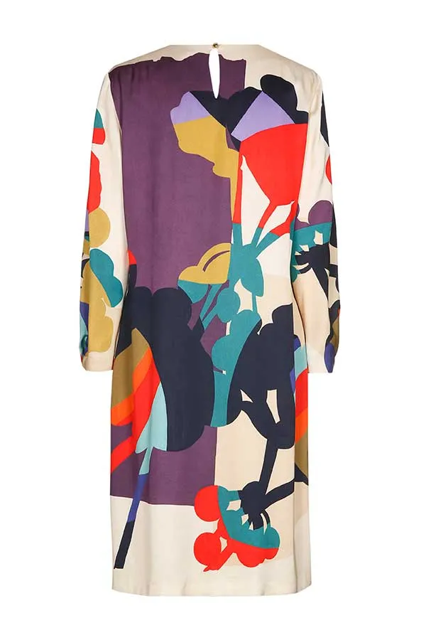 Caroline Biss PURPLE PRINT STRAIGHT VISCOSE DRESS