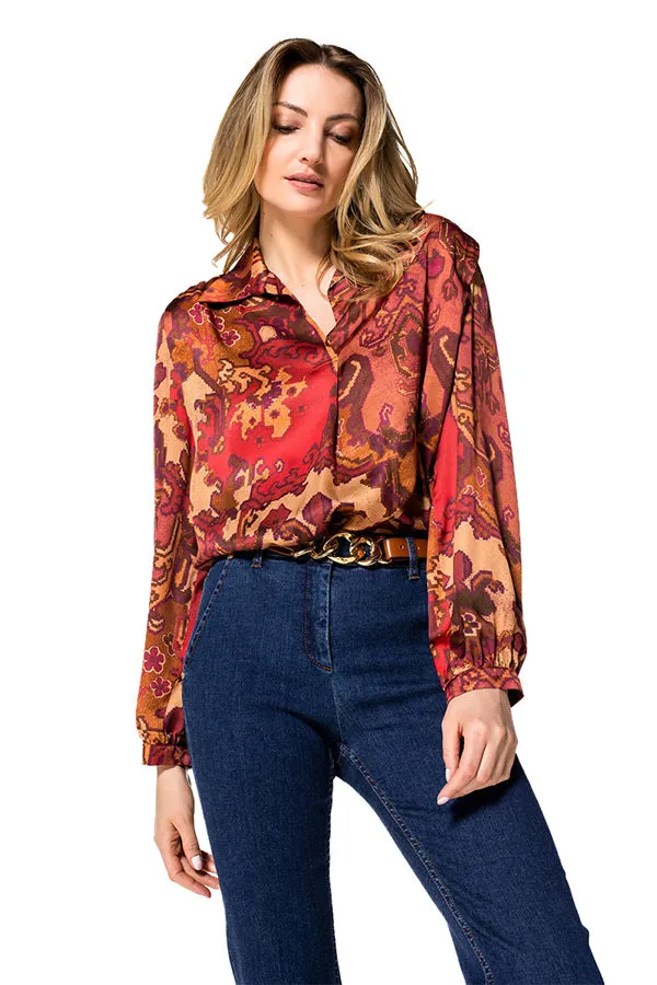 Caroline Biss RED PRINTED LOOSE BLOUSE