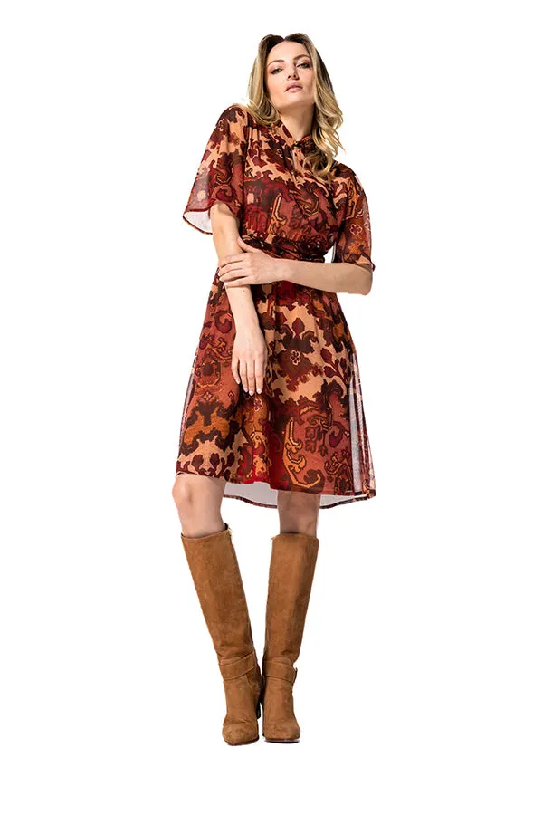 Caroline Biss RED PRINTED LOOSE KNEE LENGTH DRESS