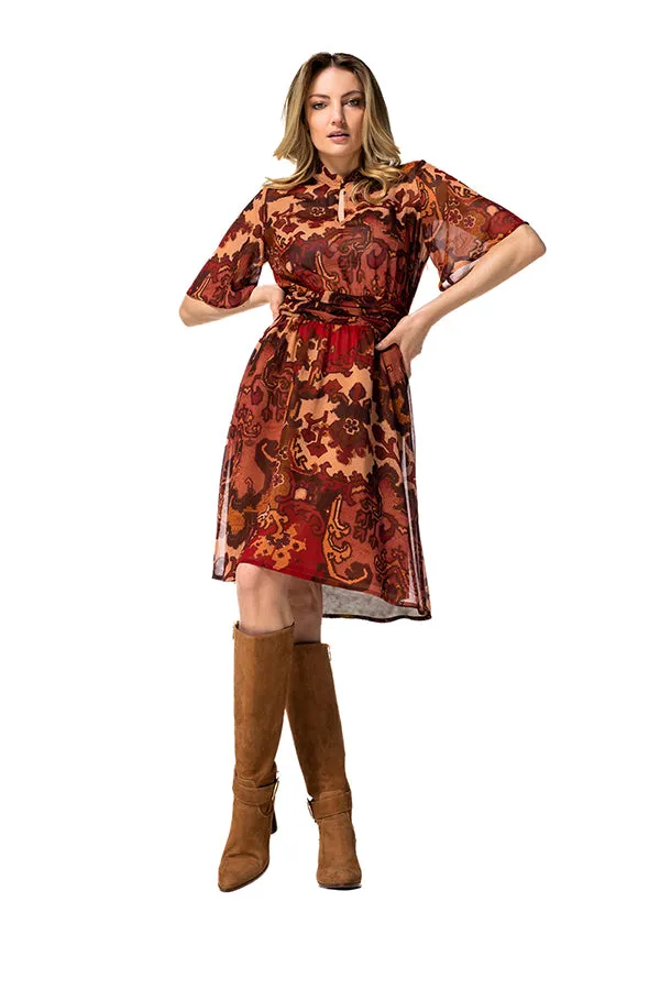 Caroline Biss RED PRINTED LOOSE KNEE LENGTH DRESS