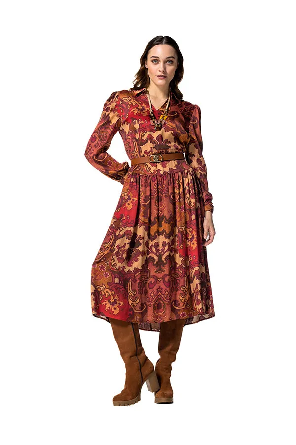 Caroline Biss RED PRINTED LOOSE MIDI DRESS