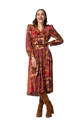 Caroline Biss RED PRINTED LOOSE MIDI DRESS