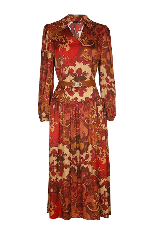 Caroline Biss RED PRINTED LOOSE MIDI DRESS