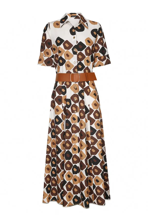 Caroline Biss RETRO PRINT BELTED DRESS