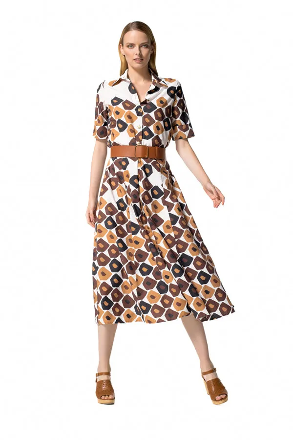 Caroline Biss RETRO PRINT BELTED DRESS